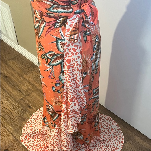 Anthropologie Vibrant Orange Floral Wrap Maxi Dress - Picture 3 of 6